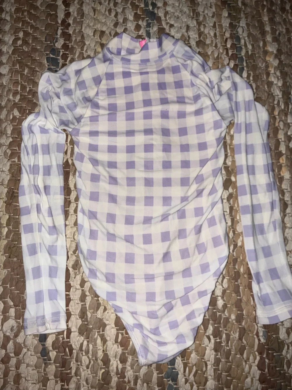 Crewcuts Lavender Gingham Long-Sleeve Rashguard with Pink Zip